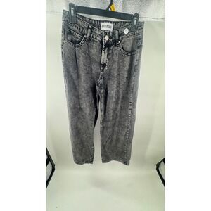 Disclosure Acid Wash Grey Jeans Pink Bow Graphic High Waist Straight Leg Denim